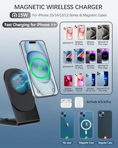 TXXTOL Magnetic Wireless Charger Mag-Safe Charger for iPhone 15/14/13/12 Series Convertible Magnet Wireless Charging Stand/Pad with 20W Adapter 5ft Cable （Black） - Image 3