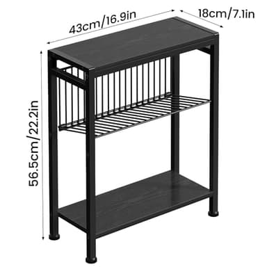 Homedawn End Table for Small Space, 3-Tier Narrow Side Table with Magazine Holder, Nightstand, Skinny Snack Couch Table in Living Room, Bedroom Study and Balcony (Black) - Image 3