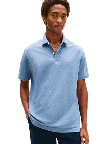 Tommy Hilfiger Men's Polo Shirt Regular Fit, Medium Chambray Large - Image 1