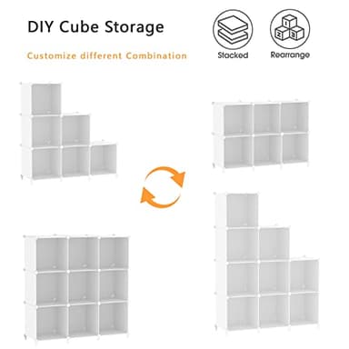 AWTATOS Cube Storage Organizer, Storage Cubes Shelves Bookshelf, 6 Cube Closet Organizers and Storage, DIY Stackable Plastic Clothes Organizer Shelving for Bedroom, Home, White - Image 6