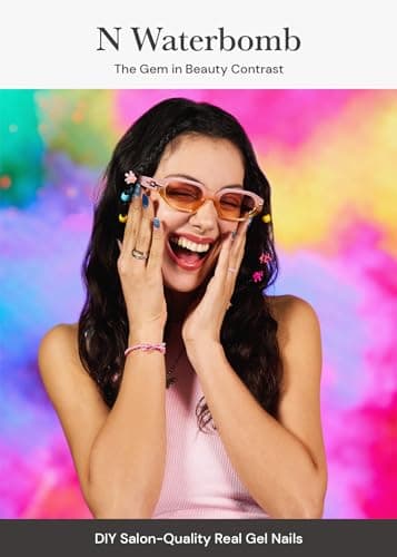 ohora Semi Cured Gel Nail Strips (N Waterbomb) - Blue, Glitter, Works with Any UV/LED Lamps, Salon-Quality, Long Lasting, Easy to Apply & Remove - Includes 2 Prep Pads, Nail File & Wooden Stick - Image 2