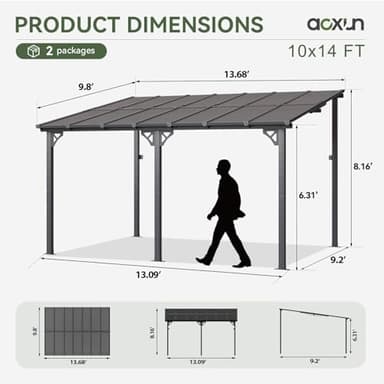 Aoxun 10’x 14’ Gazebo, Wall Mounted Gazebos Pergola on Clearance, Outdoor Patio, Large Wall-Mounted Heavy Duty Awnings for Patio, Decks, Backyard - Image 5