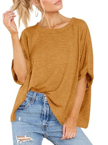 Women Oversized T-Shirt Summer Casual Short Sleeve Loose Tee Tops Orange Red - Image 3