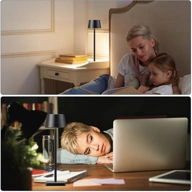 SHANGCAI Set of 2 Industrial Bedside Table Lamp - 2 Level Brightness Dimmable LED Modern Desk Lamps Nightstand Table Light for Bedroom Living Room Office Black - Image 3