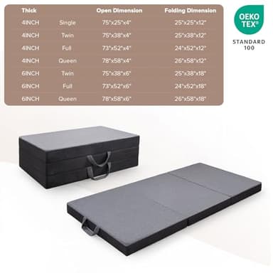 Vamcheer Tri Folding Mattress Queen Size - 6 Inch Foldable Mattress for Travel/RV/Camping/Guest Room/Yoga, Tri-fold Memory Foam Cushion with Washable Cover,78"x58"x6" - Image 2