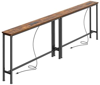 SUPERJARE 78.8 inch Narrow Console Table with Outlet, Sofa Table Set of 2, Behind Couch Table, Long Entryway Tables with Charging Station, for Living Room, Rustic Brown - Image 1