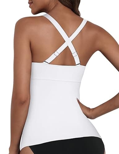Hilor Supportive Swimsuits with Built in Bra Underwire Tankini Tops for Women Swimwear Top Tummy Control Bathing Suit White 16 - Image 3
