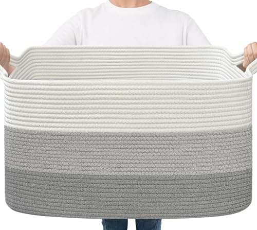 Goodpick Storage Basket, 21.6" x 14.9" x 11.8", Blanket Basket for Living Room, Large Woven Baskets for Storage, Toy Organizer, Rectangle Rope Baskets for Organizing, Gray - Image 1