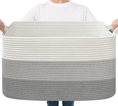 Goodpick Storage Basket, 21.6" x 14.9" x 11.8", Blanket Basket for Living Room, Large Woven Baskets for Storage, Toy Organizer, Rectangle Rope Baskets for Organizing, Gray - Image 1