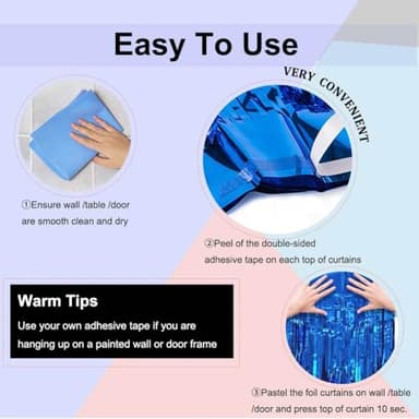 EUFARS Blue Foil Fringe Curtain- 4 Pack of 3.2x8.2ft Blue Streamers Backdrop Curtains for Party Decorations - Image 6