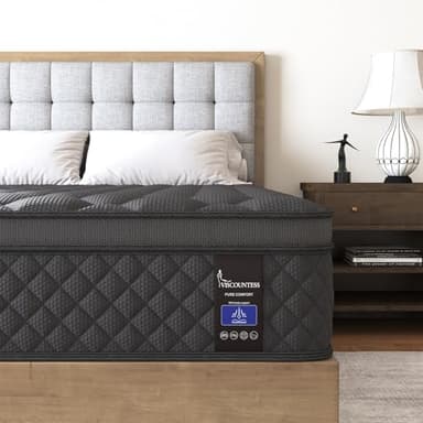 VISCOUNTESS King Hybrid Mattress, 14 Inch Medium Mattress Euro Top for Back & Lumbar Support, 100 Night Trial, Individual Pocket Spring Bed for Motion Isolation & Pressure Relief - Image 1