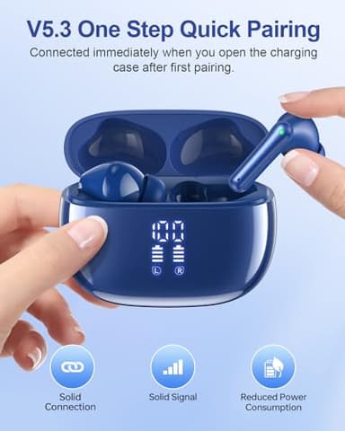 HUIFU Ear Buds Wireless Earbuds - Bluetooth Headphones 40H Playtime LED Display Deep Bass Stereo in-Ear Earphones with IPX7 Waterproof for iPhone Android Phone Tablet Laptop, Navy Blue - Image 4