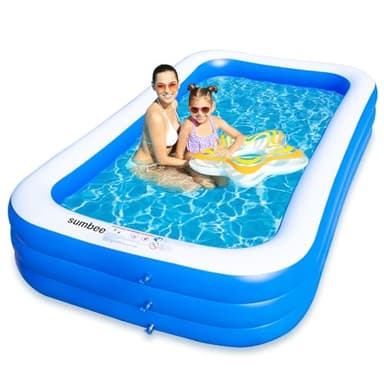 Sumbee Inflatable Swimming Pool for Kiddie Adults Kids, 120" X 72" X 22" Large Blow Up Pool for Family Backyard Outdoor Toddler,Big Rectangle Pools for Children Ages 4-8-12,Full-Sized,Blue - Image 1