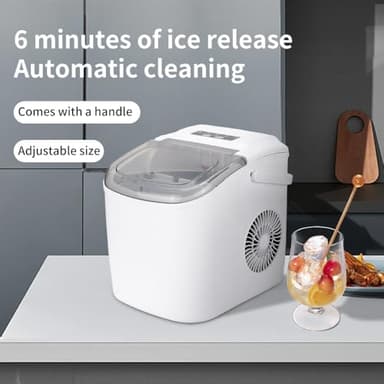 Half Scale Countertop Ice Maker Machine with Handle, 26lbs in 24Hrs, 9 Ice Cubes Ready in 6 Mins, Auto-Cleaning Portable Ice Maker with Scoop, for Home/Kitchen/Camping/RV - Image 7