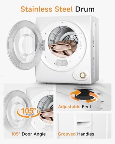 Gleedelish 10 LBS Portable Dryer, 1.5 Cu.Ft. Portable Clothes Dryer with Knob Control, Stainless Steel Drum, Exhaust Pipe, 850W Drying Machine for Apartment, Dorm, Home, White - Image 5