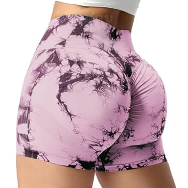 VOYJOY Women Workout Shorts 3.6" Scrunch Butt Lifting Gym Seamless Yoga Biker Shorts Light Pink - Image 2