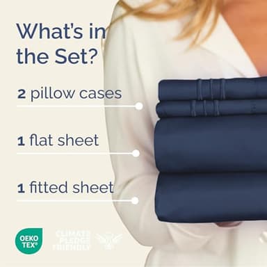 Cal King Size 4 Piece Sheet Set - Comfy Breathable & Cooling Bed Sheets Set - Hotel Luxury Bedding for Women, Men, Kids, Teens, Boys & Girls - Deep Pockets, Soft, Wrinkle Free - Oeko-Tex - Navy Blue - Image 2