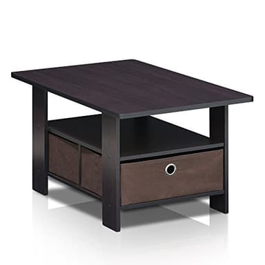 Furinno Andrey Coffee Table with Bin Drawer, Dark Walnut - Image 4