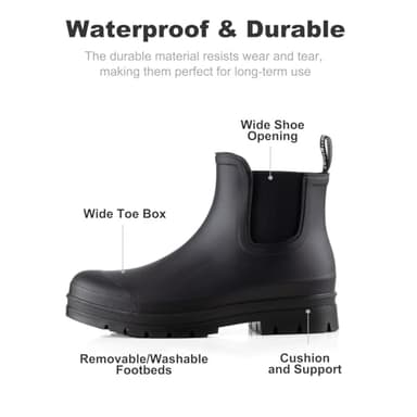 Planone Short Rain Boots Women Wide Width Fashion Waterproof Chelsea Boots for Women Matte Outdoor Garden Shoes Ankle Muck Boots for Ladies Non Slip Work Shoes Rubber Boots with Premium Comfort Insole - Image 3