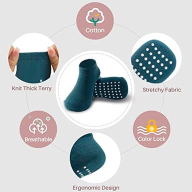 JAKIDAR 12 Pair Baby Toddler Socks Non-Slip Grip Cotton Ankle Socks for Boys Girls Non Skid Soles for Infants Kids, Ocean Blue, 12-24 Months - Image 3