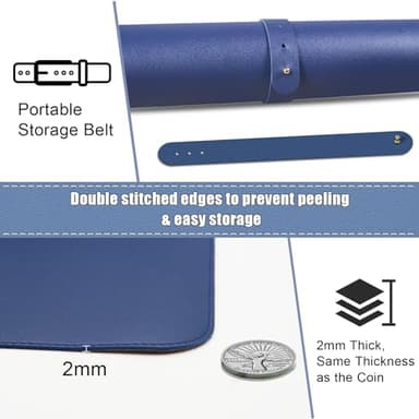 BLESWIN Large Desk Pad Mat 47.2"" x 17"", Office Desk Mat, Non-Slip PU Leather & Cork Desk Blotter for Keyboard and Mouse, Large Desk Mat, Large Mouse Pad for Office & Home(Dark Blue) - Image 3