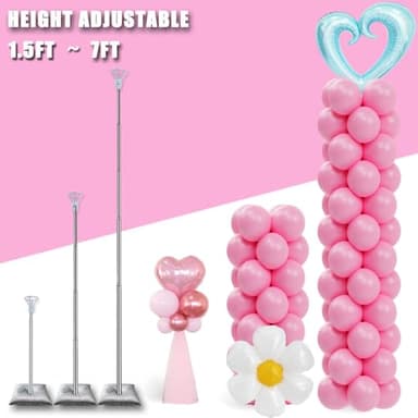 DECOJOY Balloon Column Stand Set of 2, Adjustable 7 Feet Ballon Arch Stands with Bases for Floor, Tall Baloon Tower Pillar Assembly Kit for Halloween, Birthday, Party Decorations - Image 3