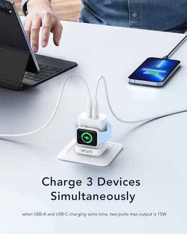 VRURC Charger for Apple Watch, USB C Wall Charging Block for iPhone, 20W Fast Charging,Foldable Plug Travel Charger Stand for iWatch Ultra/SE/10/9/8/7/6/5/4/3/,iPhone 16 15 14 13,Android-White - Image 5