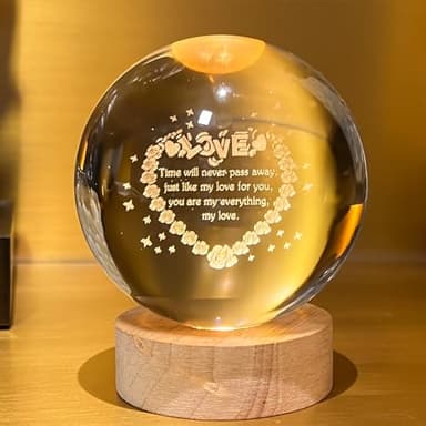 Orekih 3D Crystal Ball Night Light, Heart Night Light, Side Table Lamps for Bedroom, with Wooden Base, Ideal Gift for Home Decor - Image 2