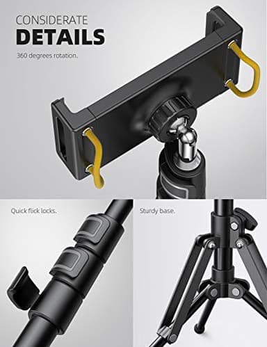 Lamicall Tablet Floor Tripod Stand - 64.9" Tablet Holder Mount with Adjustable Height for Stream/Watching with Bluetooth Remote, for iPad Pro 12.9, Mini, Air, iPhone and 4.7-13" Tablet and Cellphone - Image 6