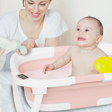 napei Collapsible Baby Bathtub,Baby Bath Tub with Soft Cushion & Thermometer,Baby Bathtub Newborn to Toddler 0-36 Months,Portable Travel Baby Tub - Image 6