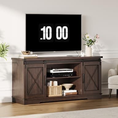 IDEALHOUSE Farmhouse TV Stand and Entertainment Center for TV Up to 65 Inches with Sliding Barn Doors and Adjustable Shelf, Tv Media Console Table with Storage Cabinet for Living Room, Bedroom, Brown - Image 9
