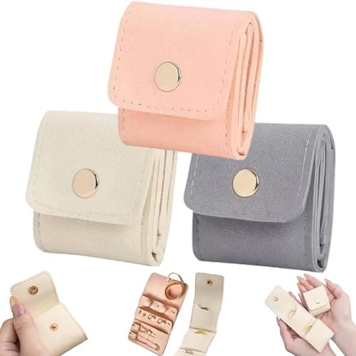 Mini Travel Jewelry Bag, Mini Jewelry Travel Pouch, Small Portable Foldable Multi-compartment Velvet Jewelry Travel Organizer with Buckle for Rings, Necklaces, Earrings, Trinkets(3PCS) - Image 1