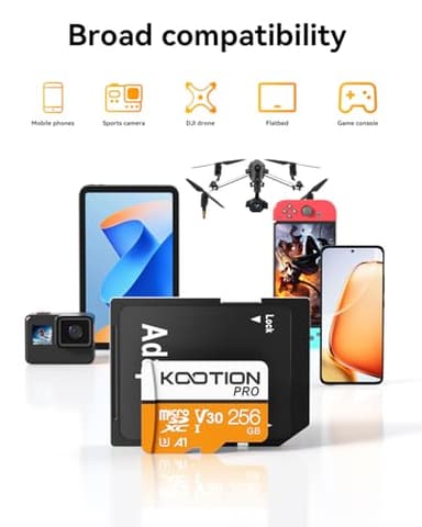 KOOTION Micro SD Card 256GB U3 TF Card with Adapter, V30, A1, Full HD, 4K UHD, UHS-I microSDXC Flash Memory Card for Smartphone - Image 5