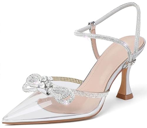 Susanny Women's High Heels Clear Closed Toe Strappy Heels Sexy Rhinestone Ankle Strap Pumps Wedding Bridal Party Dress Shoes Silver Heels 10 - Image 1