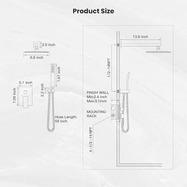 gotonovo Rainfall Bathroom Shower System Rain Shower Head and Handle Set Wall Mounted Shower Complete Combo Solid Brass Pressure Balancing Shower Mixer Valve 10 Inch Matte Black - Image 6