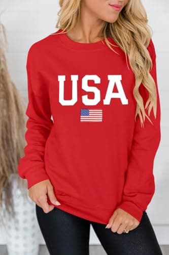 Dressmine Womens Cotton Crewneck Sweater Casual Red Long Sleeve Shirts Graphic Hoodie 2025 Fashion Usa Sweatshirt XX-Large - Image 2