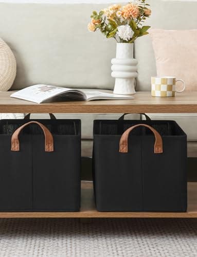StorageWorks Storage Bins, Fabric Storage Bins for Shelves, Large Storage Baskets with Metal Frame, Closet Baskets and Bins with Handles, Black, 2-Pack - Image 4
