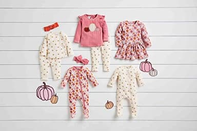 Mud Pie Baby Girl Pumpkin Baby Sleeper and Headband Set, Pink, 6-9M - Image 2