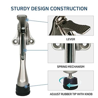 One Touch Kickdown Door Stopper, Door Holder, Heavy Duty Door Stops, Bottom of Door, Height-Adjustable Rubber Tips by HASHI (Black 6 inch x 1pack) - Image 6