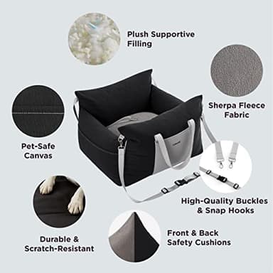 Lesure Small Dog Car Seat for Small Dogs - Waterproof Dog Booster Car Seat with Storage Pockets, Clip-On Safety Leash and Thickened Memory Foam Filling, Pet Carseat Puppy Travel Carrier Bed, Black - Image 4