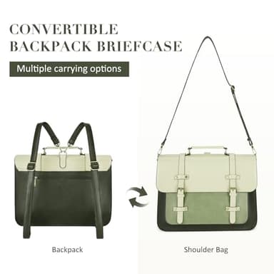 ECOSUSI Laptop Bag for Women Vegan Leather Messenger Bag Fashion Briefcase Backpack 15.6 inch Computer Satchel Bag (Green) - Image 3