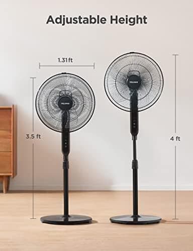 PELONIS 16" Oscillating Pedestal Stand Up Fan | Adjustable Height | Ultra Quiet DC Motor | Remote Control | 12 Speed | 12-Hour Timer | High Energy Efficiency | for Bedroom Home Office Use | Black - Image 6