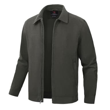 Rdruko Mens Lightweight Casual Jacket Full Zip Laydown Collar Golf Outdoor Work Jackets with Zip Pockets Deep Grey M - Image 2