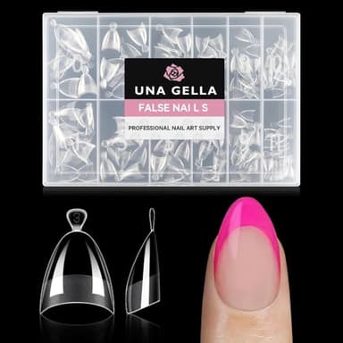UNA GELLA Almond Gel Nail Tips Short: Half Cover Almond Shape Nail Tips Matte 216pcs Clear Gelly Tips for Saving Nail Extension DIY Nail Art, Self-handle 12Sizes - Image 1