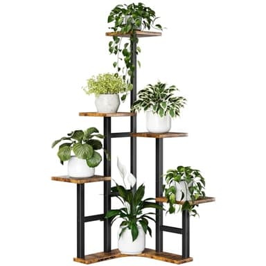 Yzosvki Corner Plant Stand Indoor, 6 Tiered Corner Plant Shelf Flower Stand for Multiple Plants, Plant Shelves Organizer Rack for Living Room, Balcony, Patio, Garden, Square Rustic Brown - Image 1