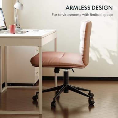 FLEXISPOT Cross Legged Office Chair for Vanity Desk Criss Cross Chair with Wheels Vanity Chair Armless Home Office Desk Chair Comfy Wide Seat Cushion(Pink) - Image 6