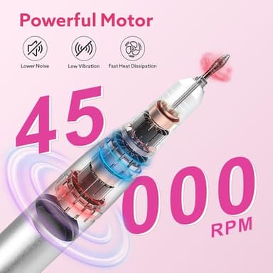 Nimmu Portable Nail Drill Professional, 45000RPM Electric Nail File for Acrylic Nail Remove Gel Polish, Rechargeable Nail Drill Machine with 11 Bits Kit for Manicure Salon Home (Purple) - Image 3