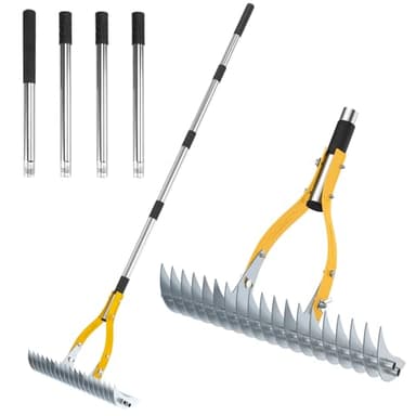 TOOVEM Thatch Rake, 15-inch Lawn Thatching Rake with Heavy Duty Steel Tines & Ergonomic Handle, 70-Inch Professional Dethatching Rakes for Effective Lawn Care, Garden & Yard Tool - Image 1