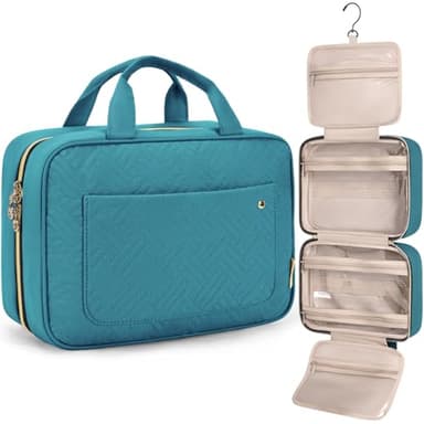 BAGSMART Toiletry Bag Travel Bag with Hanging Hook, Water-resistant Makeup Cosmetic Bag Travel Organizer for Accessories, Shampoo, Full Sized Container, Toiletries,Large-Teal - Image 1