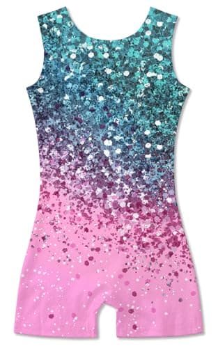 Funnycokid Gymnastics Leotards for Girls Dance Clothes Sparkly Outfits Unitard with Shorts, diamond 02, 7-8 Years - Image 1